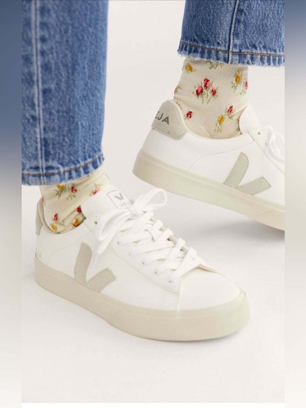 Veja White and Light Gray V-10 Leather Sneakers